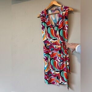 Banana Republic Multicolor Swirl Midi Wrap Dress